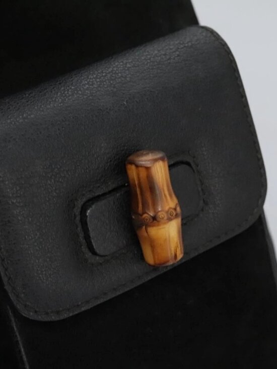 GUCCI Bamboo Backpack Suede Leather Black Gold 003 58 0016 Auth nb144 main image 12